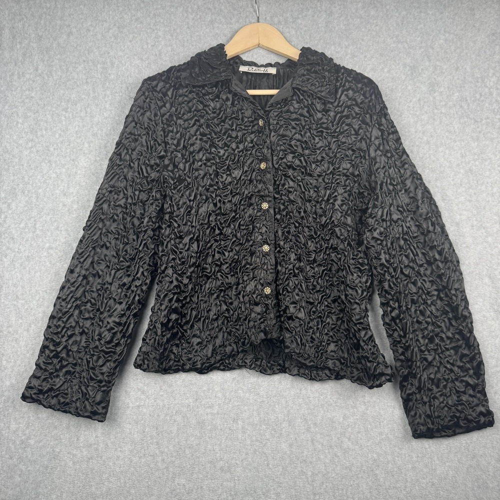 Joseph Ribkoff Jacket Womens Large Black Popcorn Texture Button Up Vintage